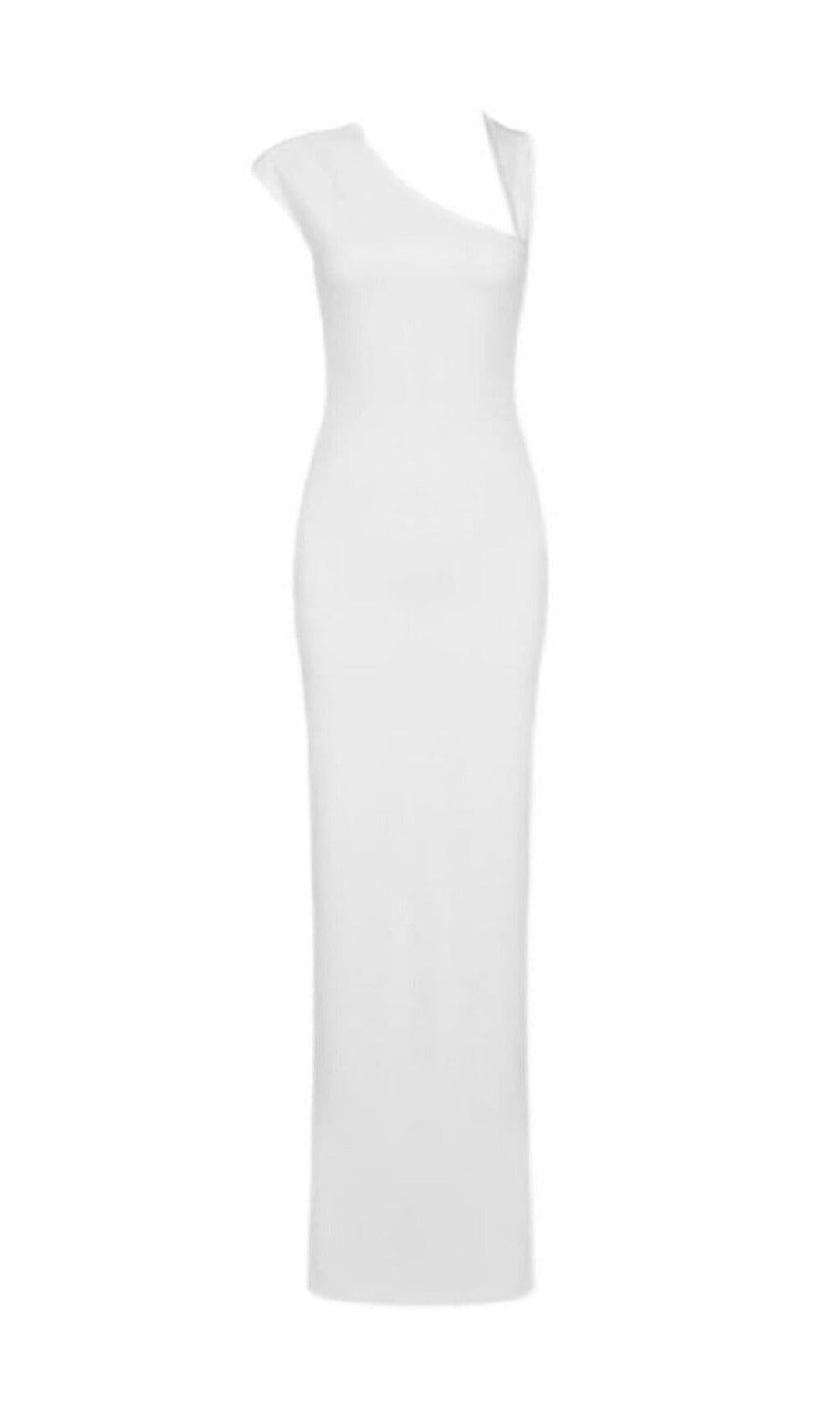 Weißes Kleid mit überkreuzten Schultern und offenem Rücken