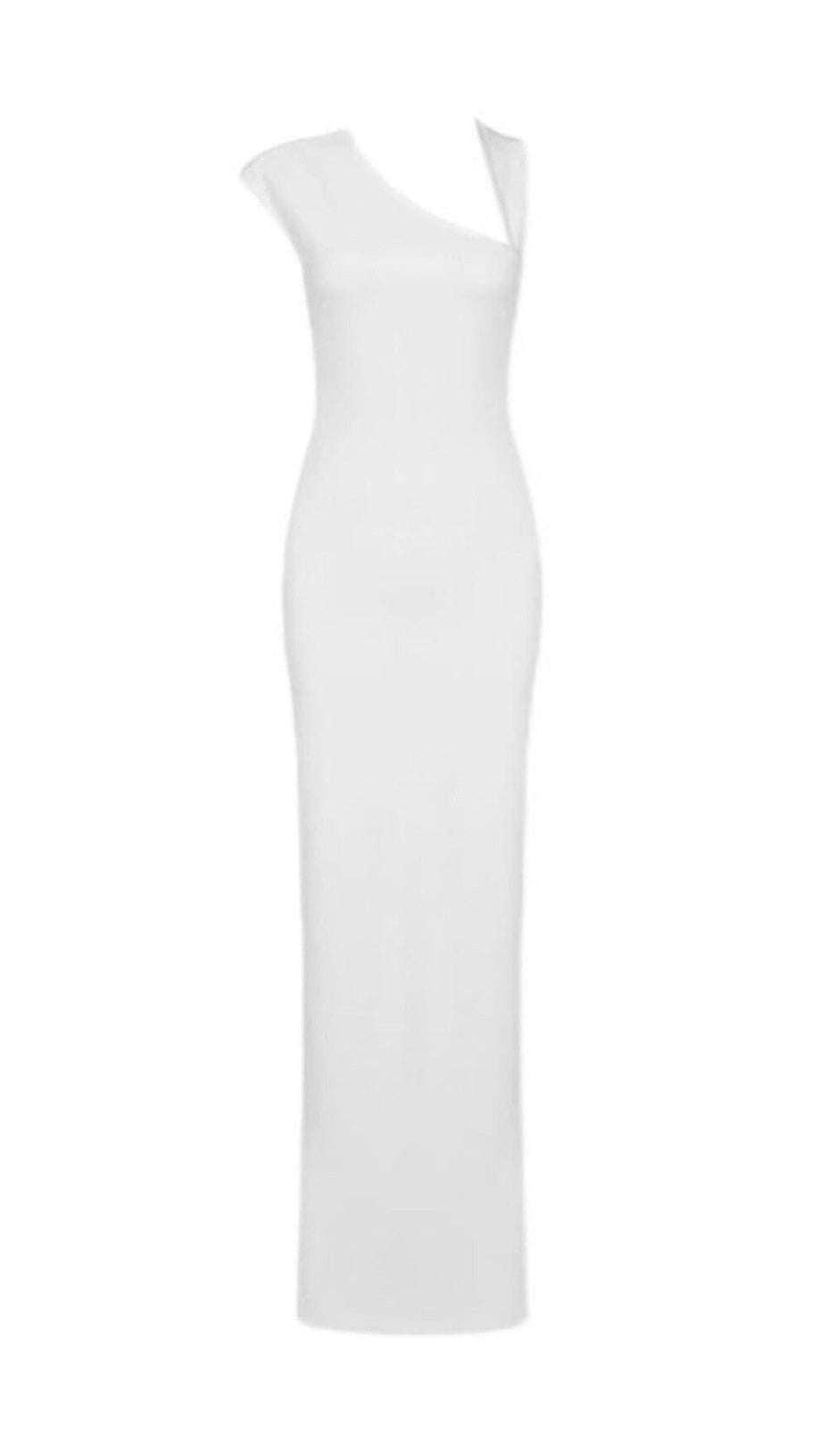  CROSS-SHOULDER OPEN-BACK MOP DRESS IN WHITE