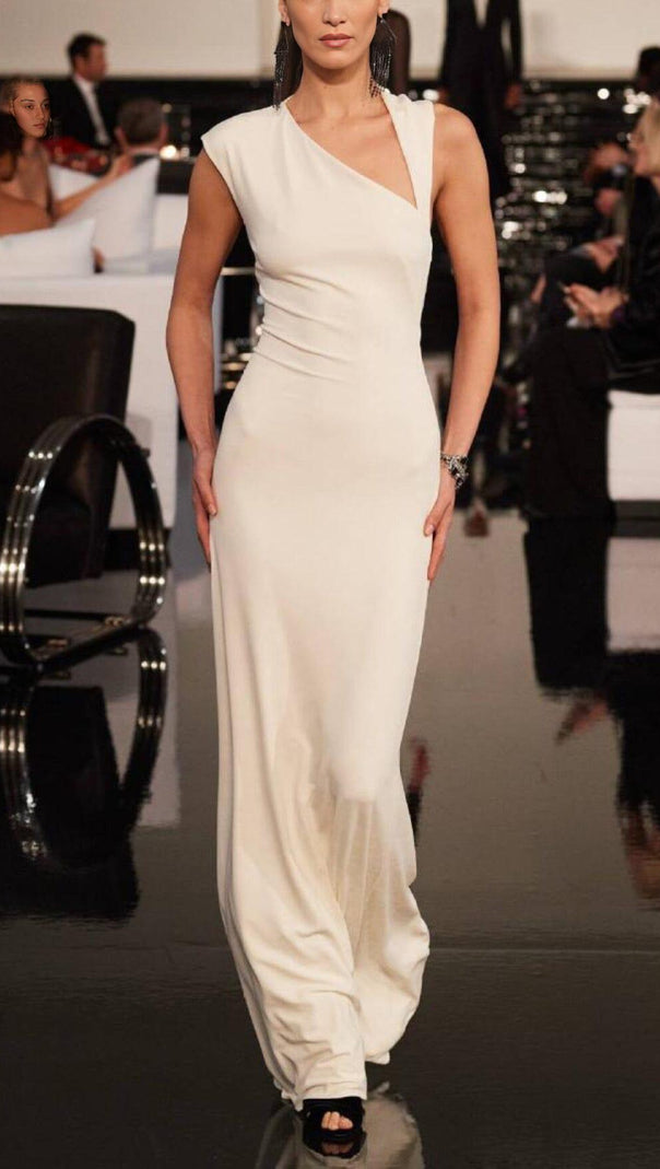 AIIZIE CROSS-SHOULDER OPEN-BACK MOP DRESS IN WHITE - product image