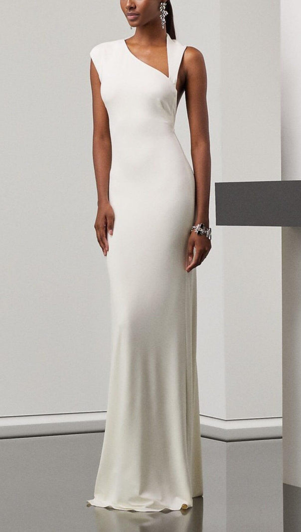 AIIZIE CROSS-SHOULDER OPEN-BACK MOP DRESS IN WHITE - product image