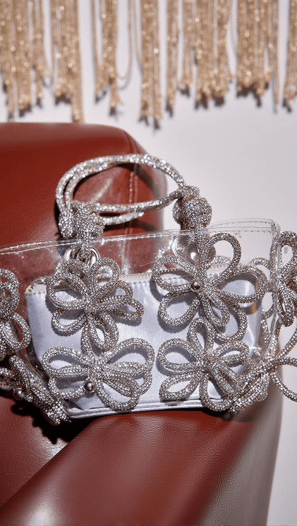 AIIZIE CHRYSANTHEMUM CRYSTAL FLOWER BAG IN SILVER - product image