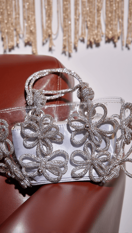CHRYSANTHEMUM CRYSTAL FLOWER BAG IN SILVER