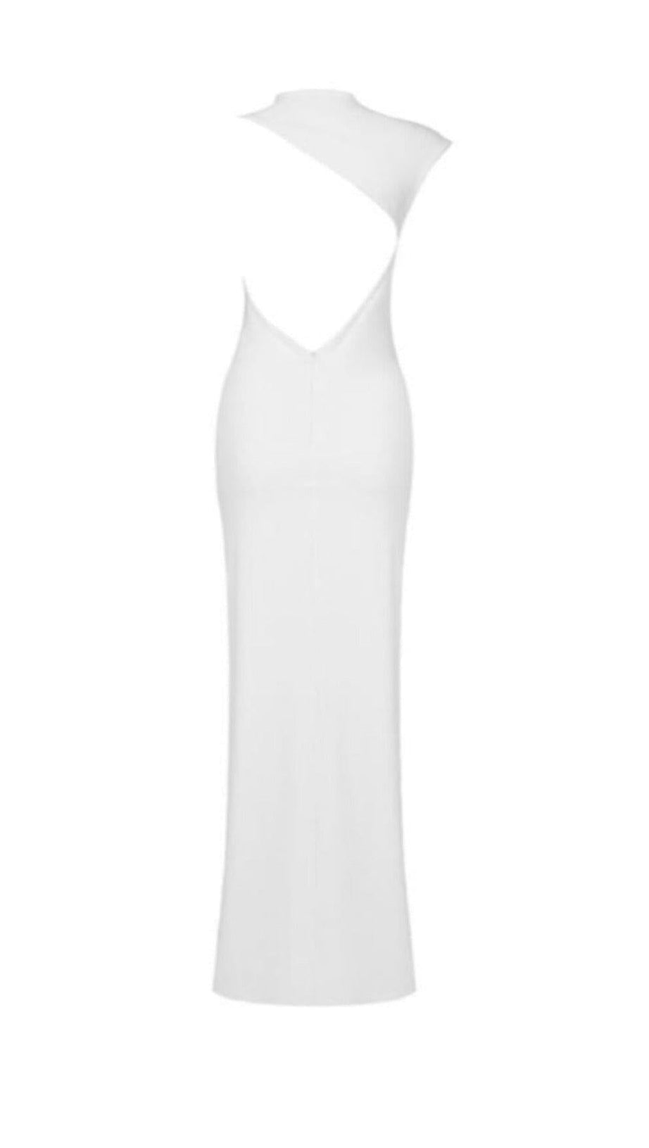  CROSS-SHOULDER OPEN-BACK MOP DRESS IN WHITE