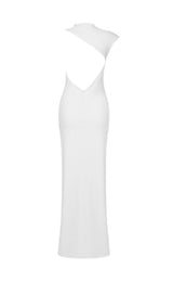  CROSS-SHOULDER OPEN-BACK MOP DRESS IN WHITE