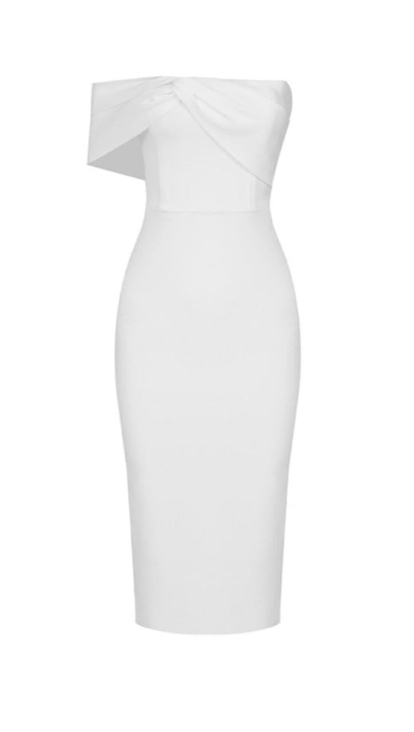 BANDEAU-ONE-SHOULDER-STRICKKLEID IN WEISS