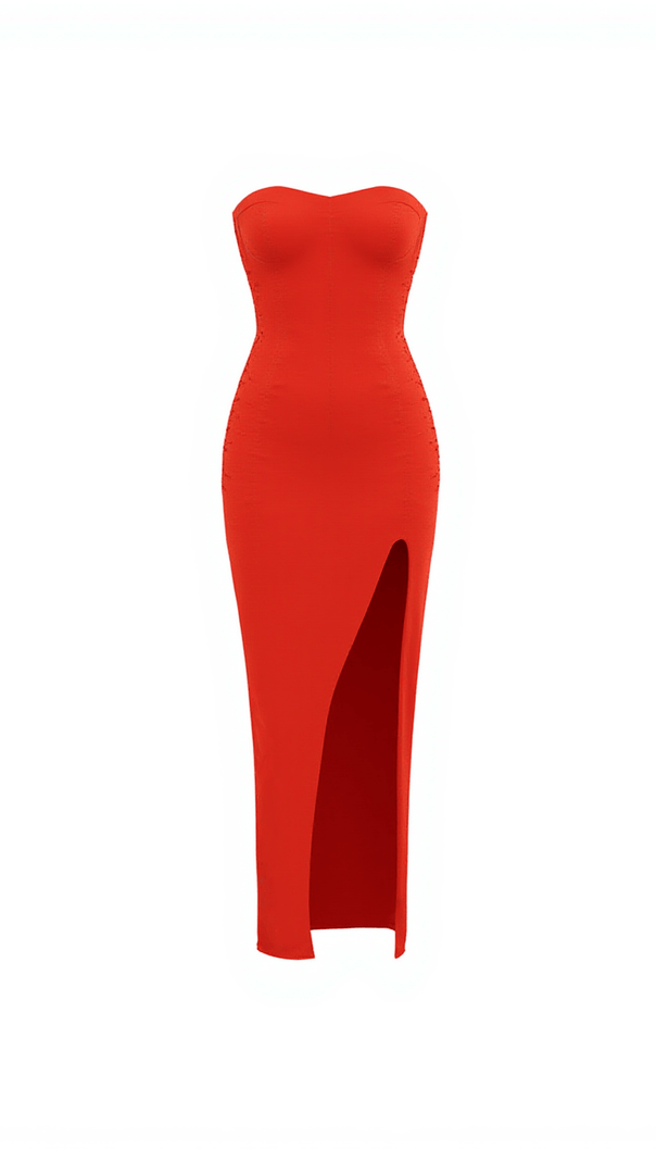AIIZIE CAREW STRAPLESS RUCHED DRESS IN RED - product image