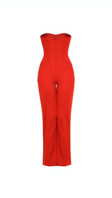 CAREW STRAPLESS RUCHED DRESS IN RED