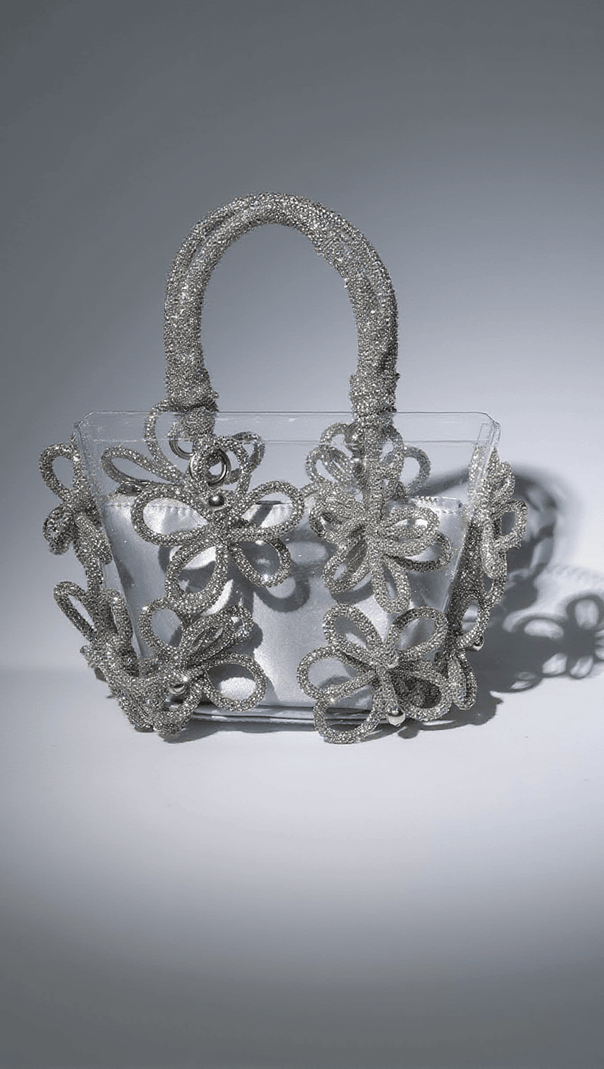 AIIZIE CHRYSANTHEMUM CRYSTAL FLOWER BAG IN SILVER - product image