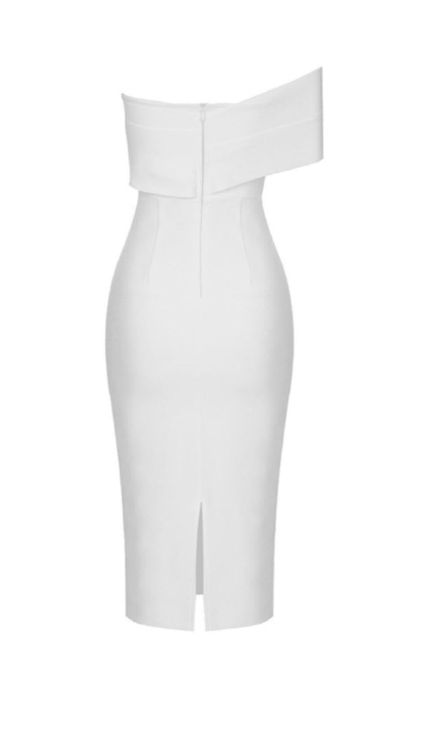 BANDEAU-ONE-SHOULDER-STRICKKLEID IN WEISS