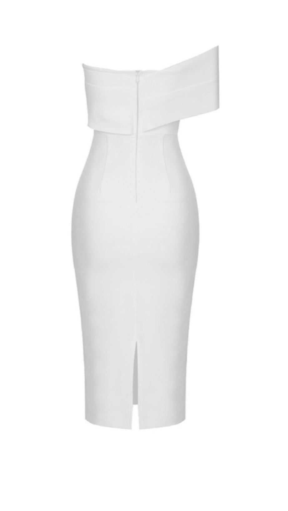 BANDEAU-ONE-SHOULDER-STRICKKLEID IN WEISS