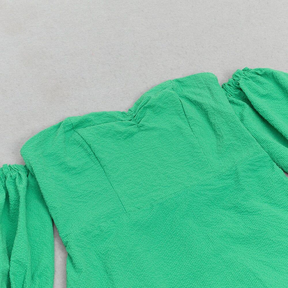 AIIZIE ONE-SHOULDER PUFF-SLEEVED GREEN TUBE TOP RUFFLED MIDI DRESS - product image