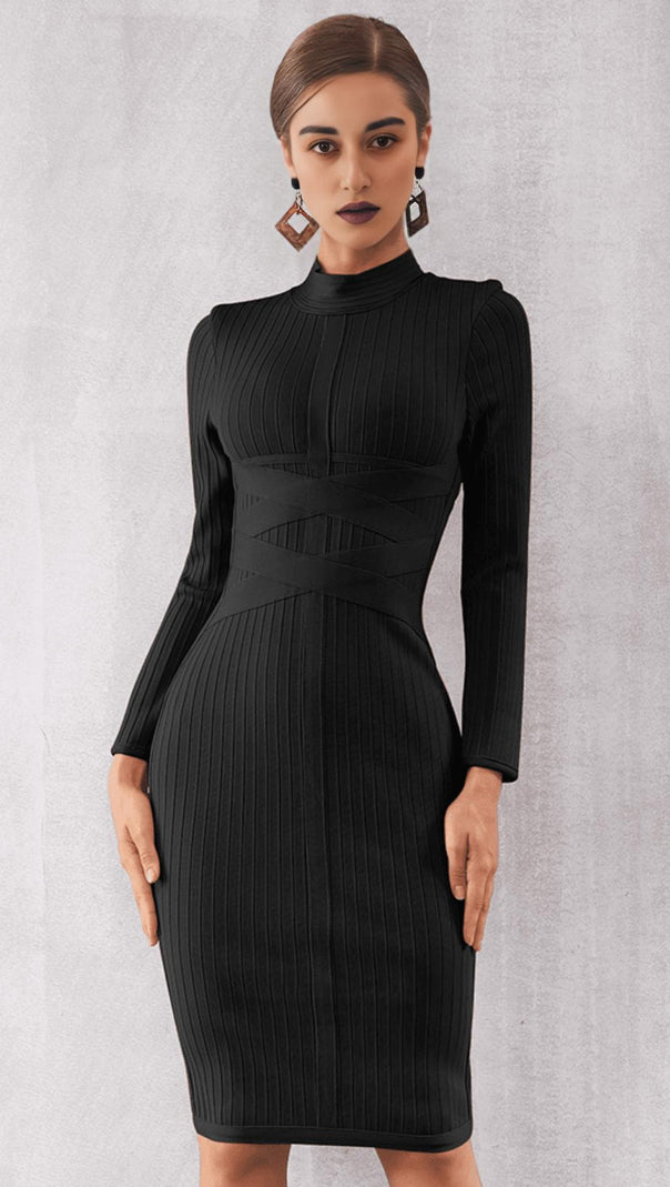 AIIZIE BLACK BANDAGE BASE DRESS - product image
