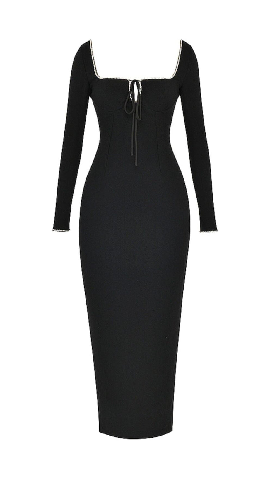 BLACK CRYSTAL EMBELLISHED MAXI DRESS