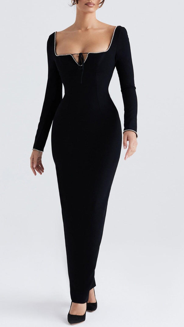 AIIZIE BLACK CRYSTAL EMBELLISHED MAXI DRESS - product image