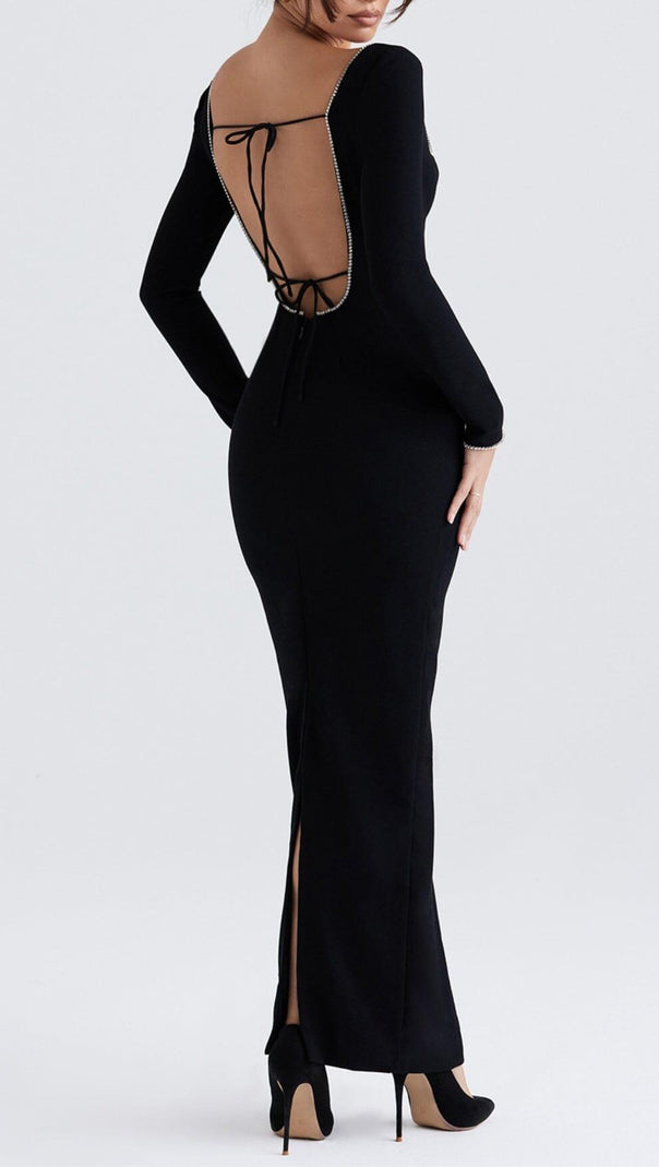 AIIZIE BLACK CRYSTAL EMBELLISHED MAXI DRESS - product image