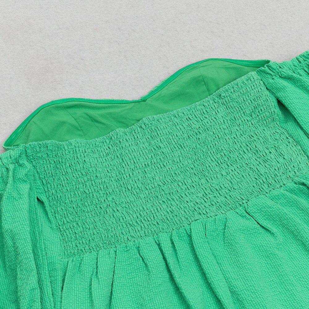 AIIZIE ONE-SHOULDER PUFF-SLEEVED GREEN TUBE TOP RUFFLED MIDI DRESS - product image