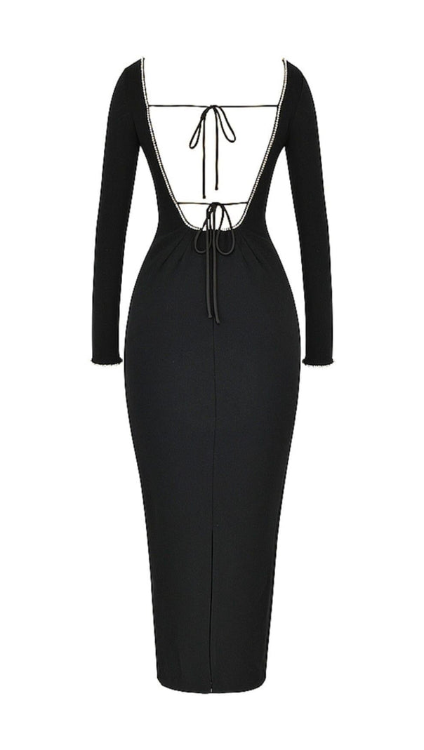 Black Crystal Embellished Maxi Dress