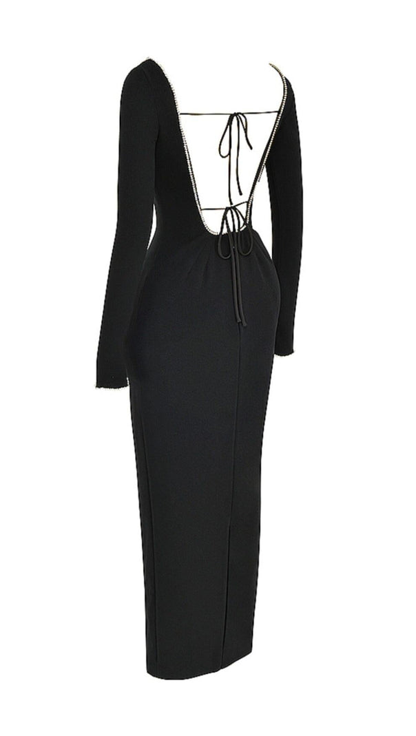 Black Crystal Embellished Maxi Dress