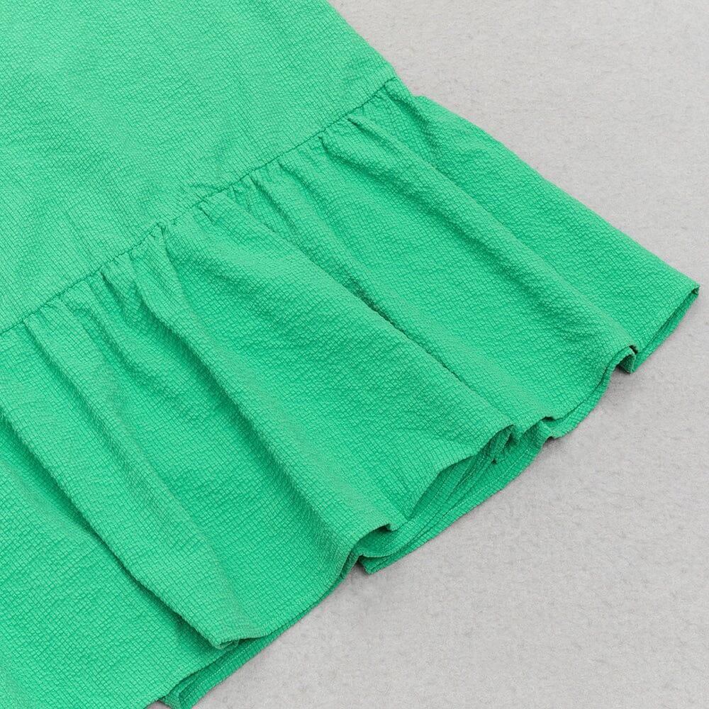 AIIZIE ONE-SHOULDER PUFF-SLEEVED GREEN TUBE TOP RUFFLED MIDI DRESS - product image