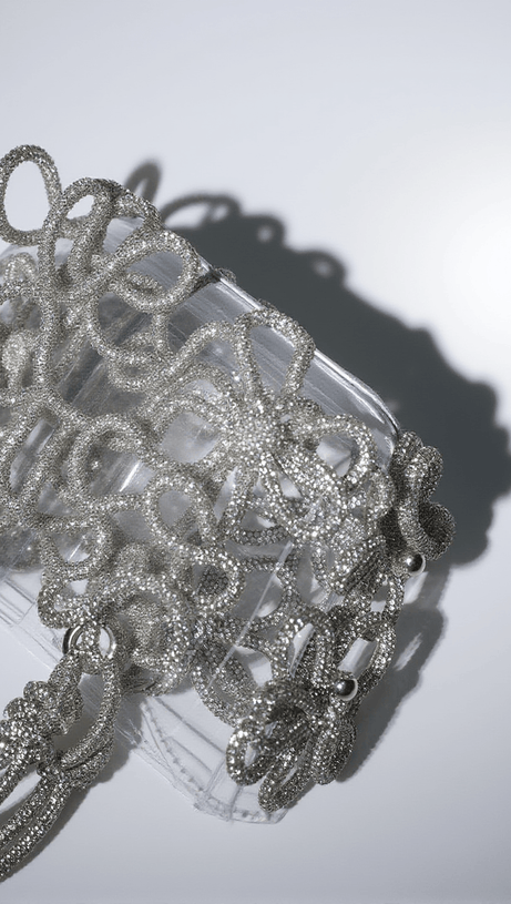 CHRYSANTHEMUM CRYSTAL FLOWER BAG IN SILVER