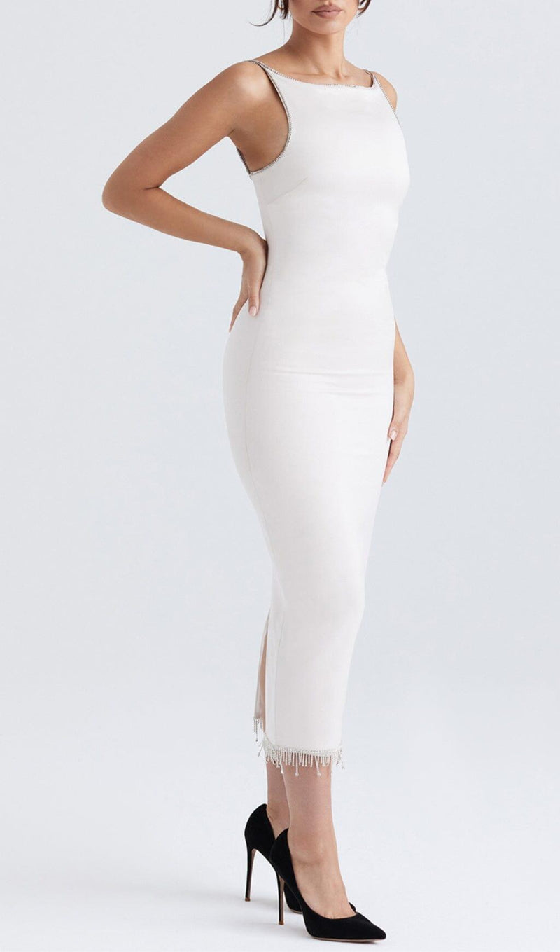 IVORY CRYSTALLISED MIDI DRESS