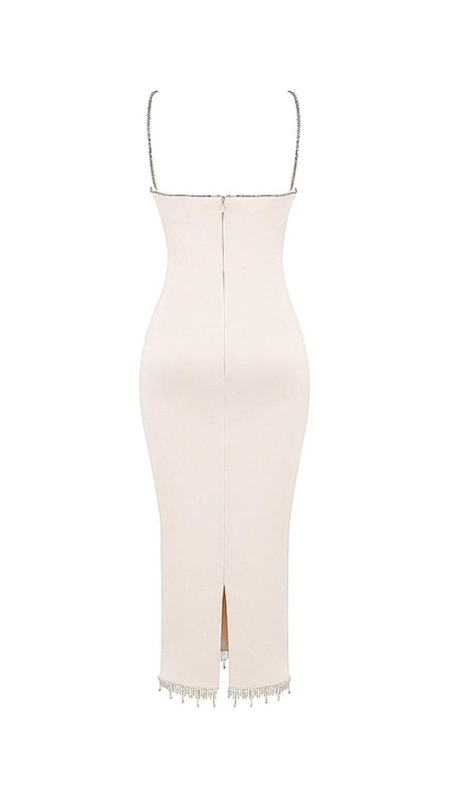 Elfenbeinfarbenes MIDIKLEID mit Kristallen
