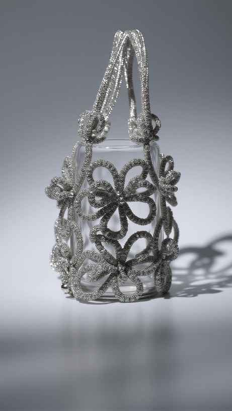 CHRYSANTHEMUM CRYSTAL FLOWER BAG IN SILVER