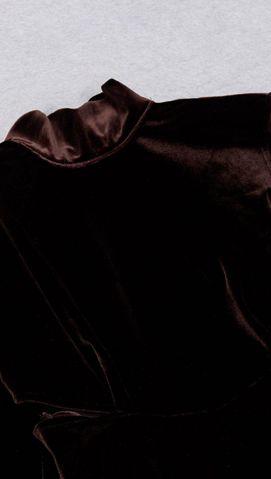 VELVET STRAPPY HOLLOW BACK FISHTAIL DRESS IN COFFEE