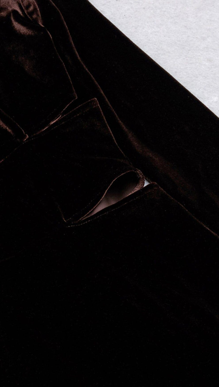 VELVET STRAPPY HOLLOW BACK FISHTAIL DRESS IN COFFEE