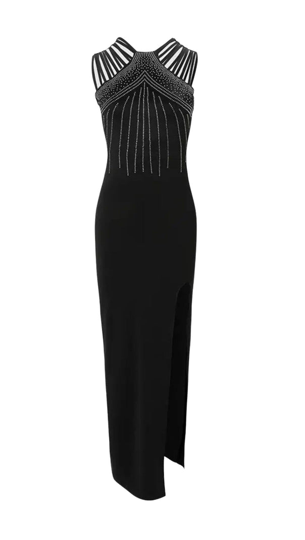 AIIZIE POLYESTER IRON-ON HALTER SLEEVELESS ONE STEP DRESS IN BLACK - product image