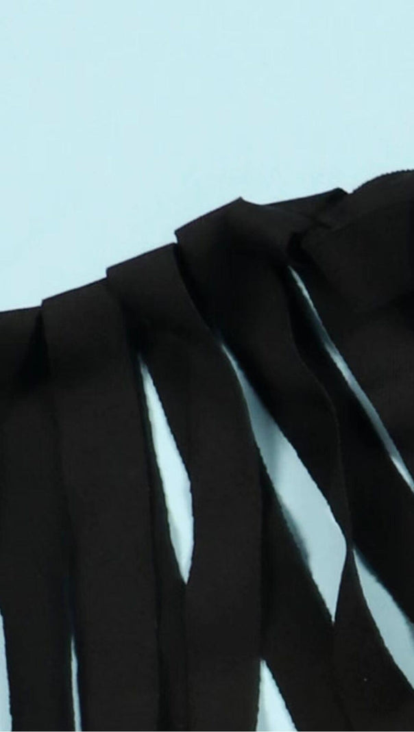 AIIZIE POLYESTER IRON-ON HALTER SLEEVELESS ONE STEP DRESS IN BLACK - product image
