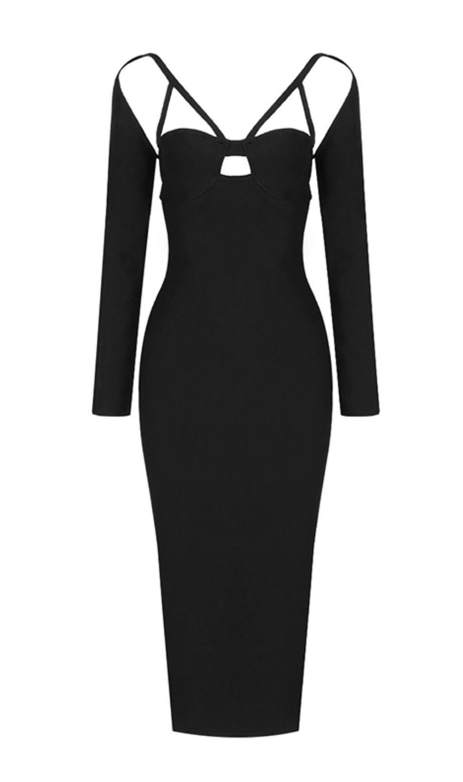 ABITO MIDI SLIM SKINNY CON SCOLLO A V E SCOLLO A V NERO