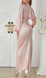 ONE-SHOULDER LONG-SLEEVE SILK SLIT DRESS