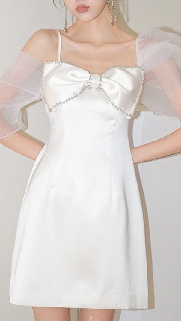 AIIZIE WHITE PUFF SLEEVE BOW DRESS - product image