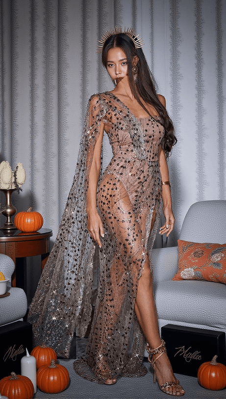 BAILEE SPLIT SEQUIN MAXI DRESS IN BRONZE