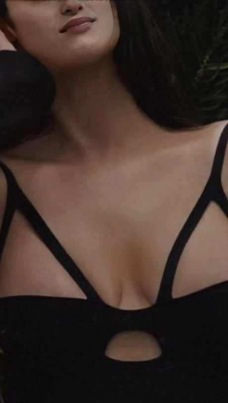 ABITO MIDI SLIM SKINNY CON SCOLLO A V E SCOLLO A V NERO