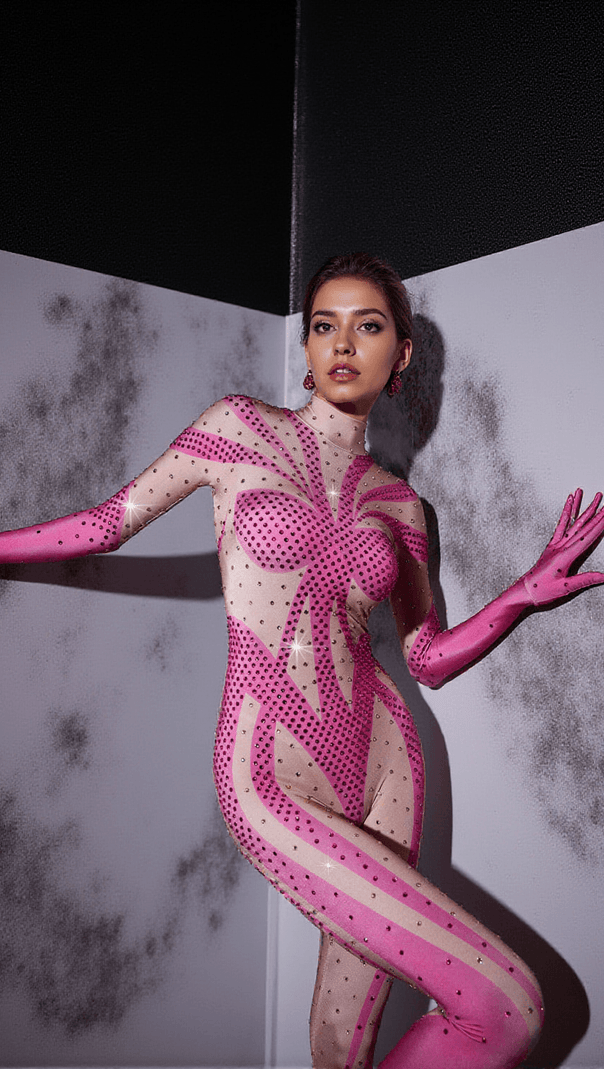 AIIZIE FABIAN RHINESTONE PRINTED GLOVES JUMPSUIT - product image