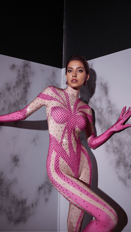 TUTA CON GUANTI STAMPATI CON STRASS FABIAN