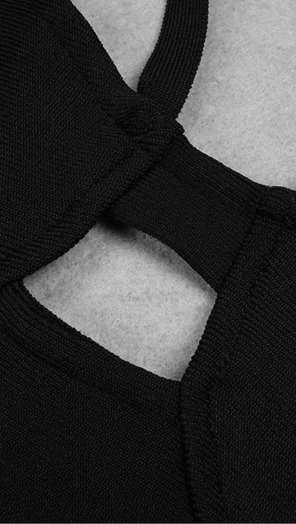 AIIZIE BANDAGE SEXY HALTER HOLLOW SKINNY SLIM MIDI DRESS IN BLACK - product image