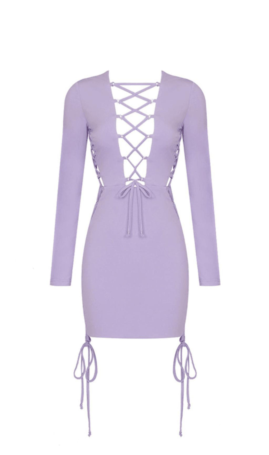POLYESTER SOLID COLOUR SIMPLE LACE UP HOLLIOWED OUT ONE STEP DRESS IN LIGHT PURPLE