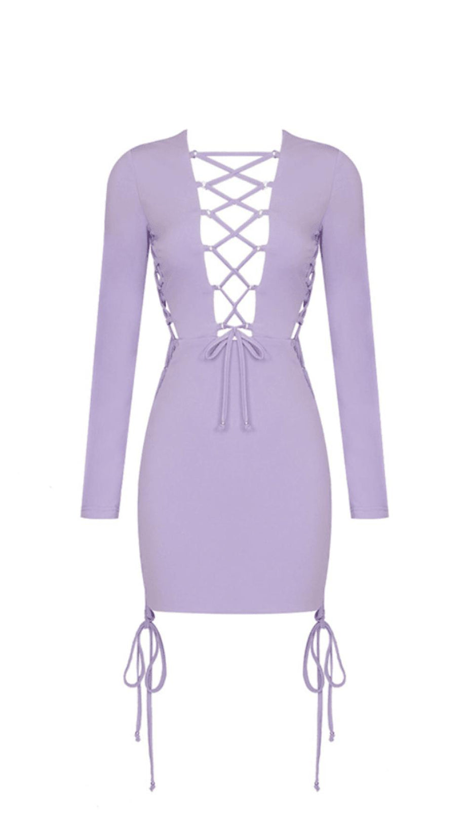 POLYESTER SOLID COLOUR SIMPLE LACE UP HOLLIOWED OUT ONE STEP DRESS IN LIGHT PURPLE