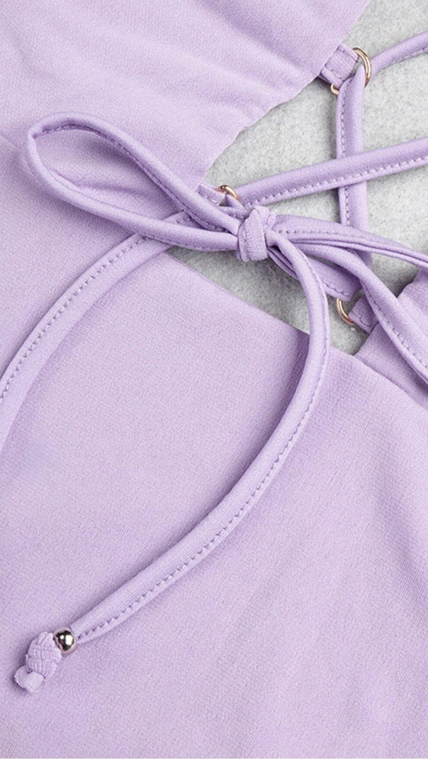 AIIZIE POLYESTER SOLID COLOUR SIMPLE LACE UP HOLLIOWED OUT ONE STEP DRESS IN LIGHT PURPLE - product image