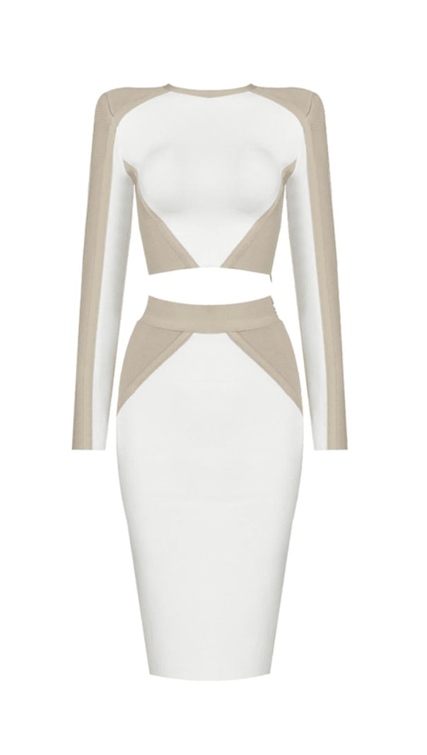 AIIZIE BANDAGE SLIM SPLICE TWO PIECE WRAP DRESS IN APRICOT WHITE - product image