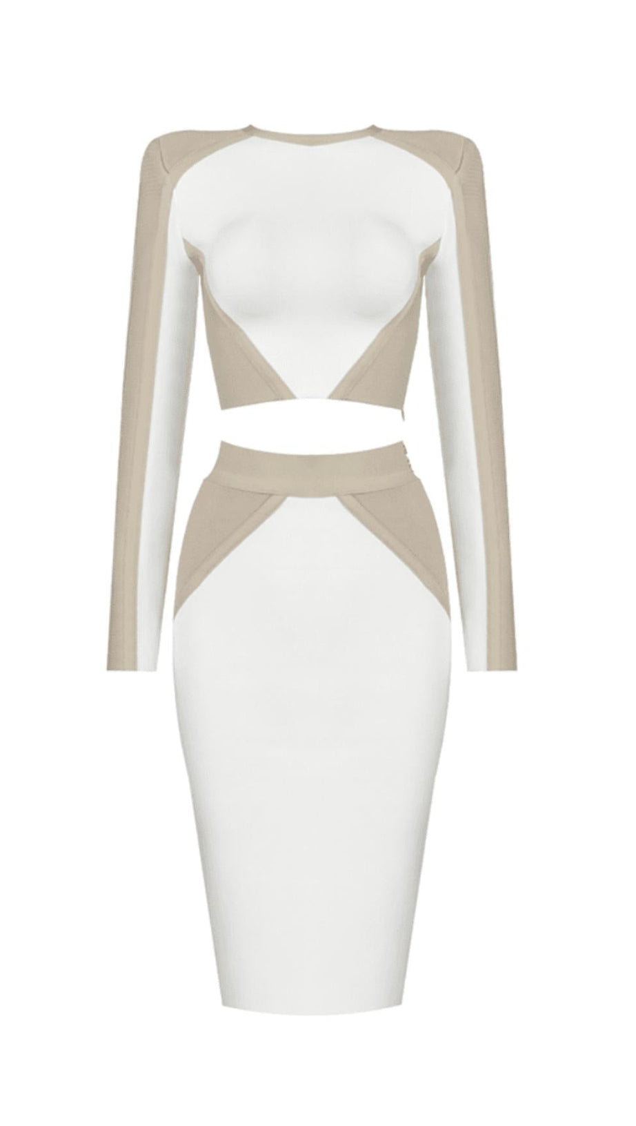 BANDAGE SLIM SPLICE ZWEITEILIGES WICKELKLEID IN APRICOT-WEISS