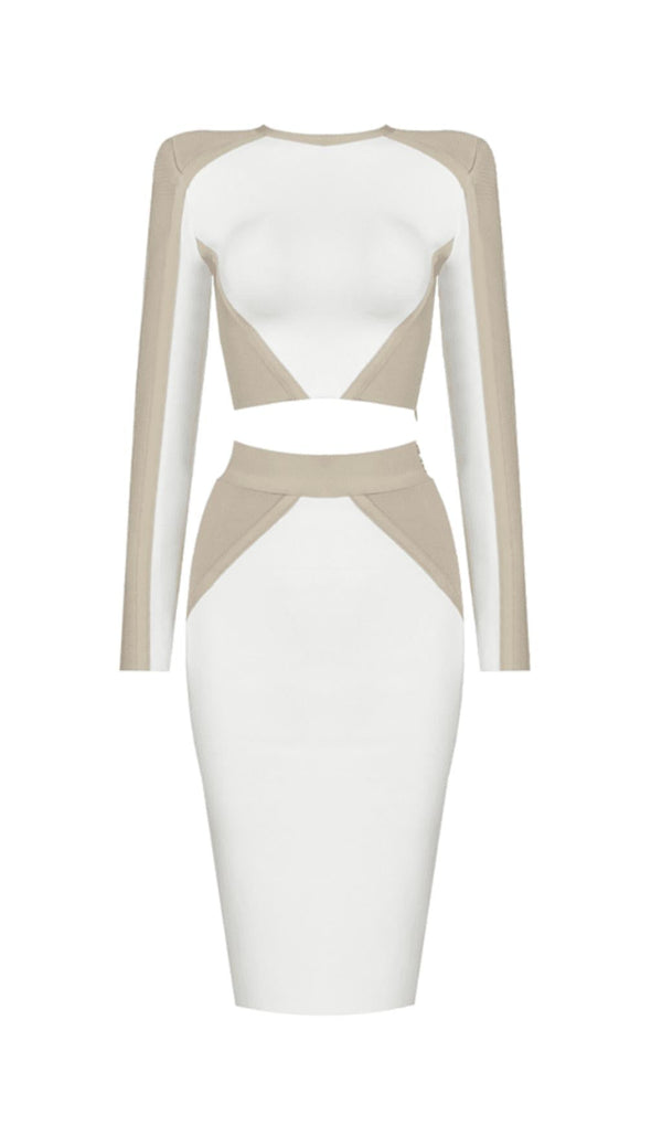 BANDAGE SLIM SPLICE TWO PIECE WRAP DRESS IN APRICOT WHITE