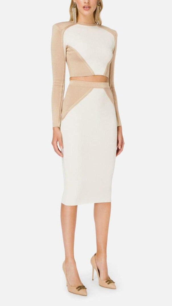 AIIZIE BANDAGE SLIM SPLICE TWO PIECE WRAP DRESS IN APRICOT WHITE - product image