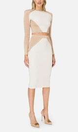 BANDAGE SLIM SPLICE TWO PIECE WRAP DRESS IN APRICOT WHITE