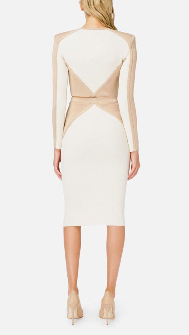 AIIZIE BANDAGE SLIM SPLICE TWO PIECE WRAP DRESS IN APRICOT WHITE - product image