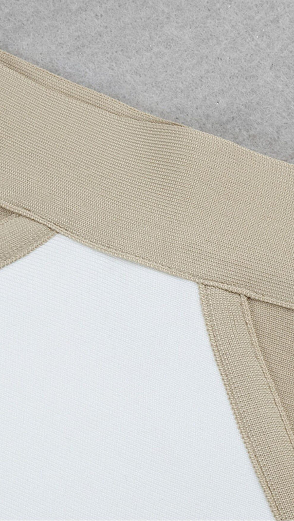 AIIZIE BANDAGE SLIM SPLICE TWO PIECE WRAP DRESS IN APRICOT WHITE - product image