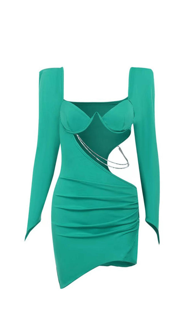 Polyesterl Side Hollew Sexy Chain Dress in Green